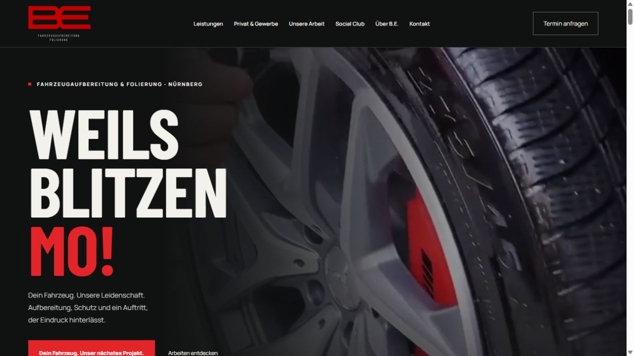 Screenshot der von Matchpoint erstellten Website B.E. Fahrzeugaufbereitung